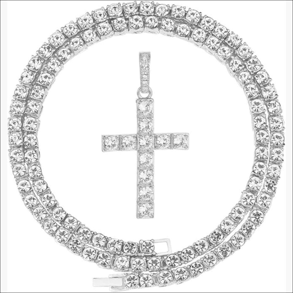 Gold Plated Cuban Link Chain Necklace with Diamond Cross Pendant